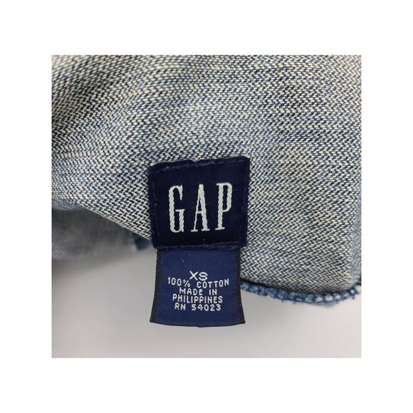 Vintage GAP Women XS Distressed Blue Denim Cotton Jean Jacket Brass Buttons - Picture 7 of 8